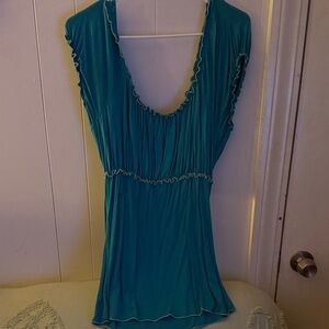 Teal Sleeveless Dress with Ruffle Trim